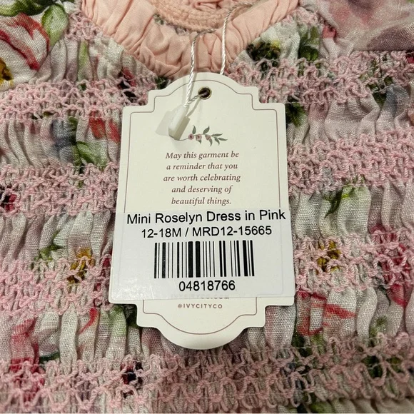 NWT Ivy City Co Mini Roselyn Pink Dress SIZE 12-18 mo Puff sleeve Cotton Linen - Picture 6 of 7